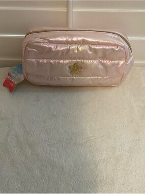 Iridescent Pink Quilted Cosmetic Bag with Star Accent